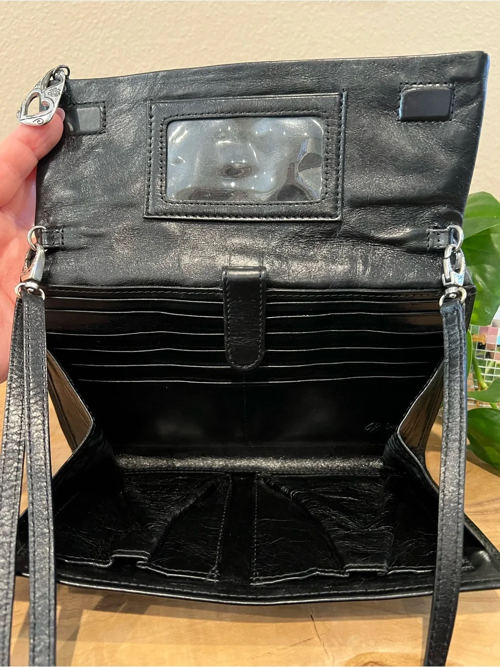 Brighton Women's Black Leather Braided Flap Crossbody Bag